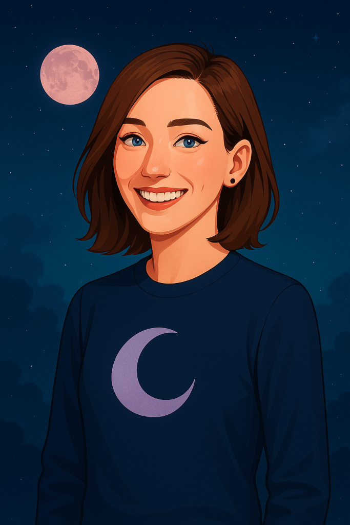 Portrait d’Amandine, créatrice du podcast La Voix d’Amandine, dans une ambiance douce et apaisante